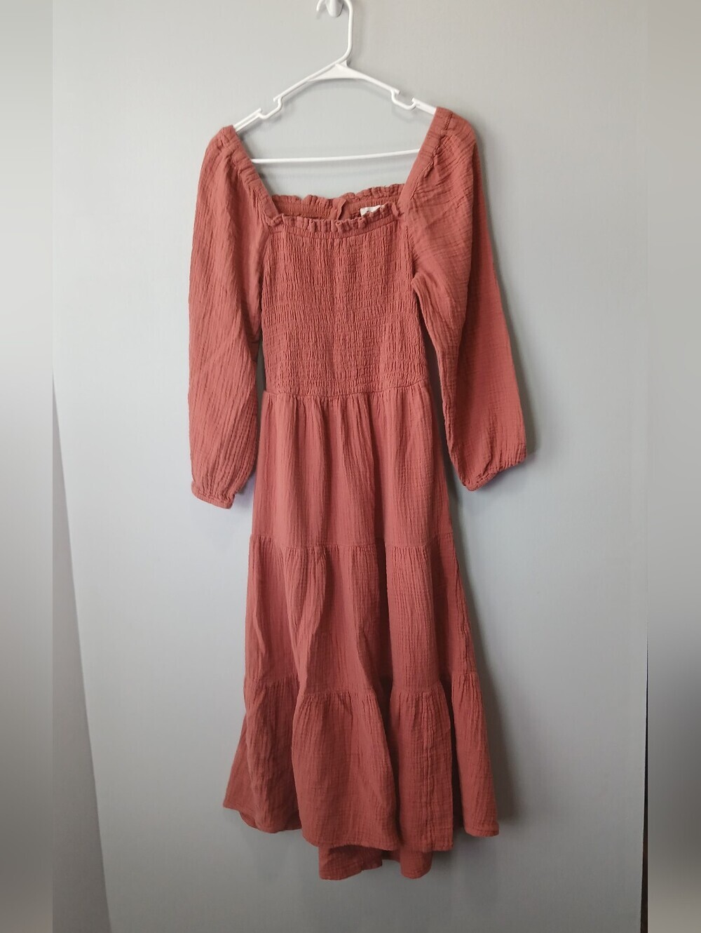 Midi Tiered Milkmaid Dress Womens Small Festival Cottagecore Boho Pockets